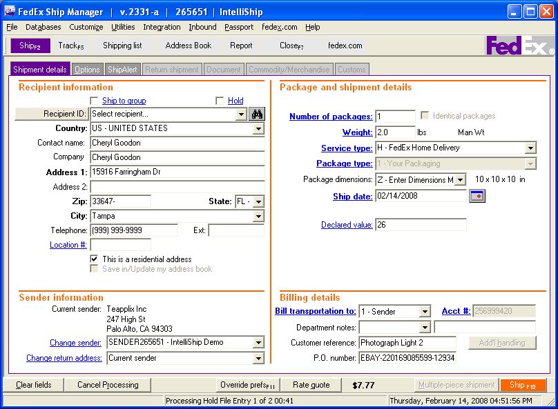 Fedex Teapplix Help 7875